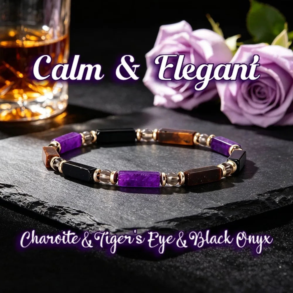 Natural Amethyst & Blue Chalcedony Stretch Bracelet | Boho Gemstone Stretch Bracelet Nixie