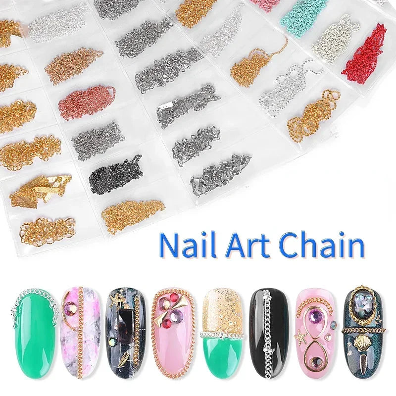 3D Metal Chain Tassel Nail Art Decorations – 6-Grid Pack Nail Art Decorations Nixie