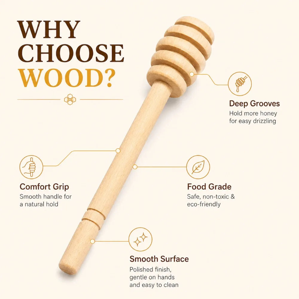 Wooden Honey Dipper Stirrer Long Handle Spoon – Set of 2