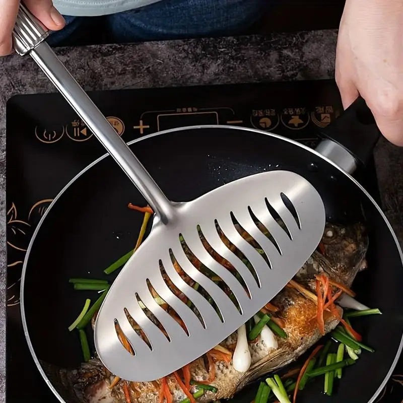 Large Stainless Steel Fish Spatula – Slotted Long Handle Turner Fish Spatula Turner Nixie