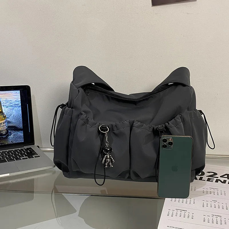 Large Capacity Nylon Tote Bag – Unisex Shoulder & Crossbody Nylon Tote Bag Nixie Gray