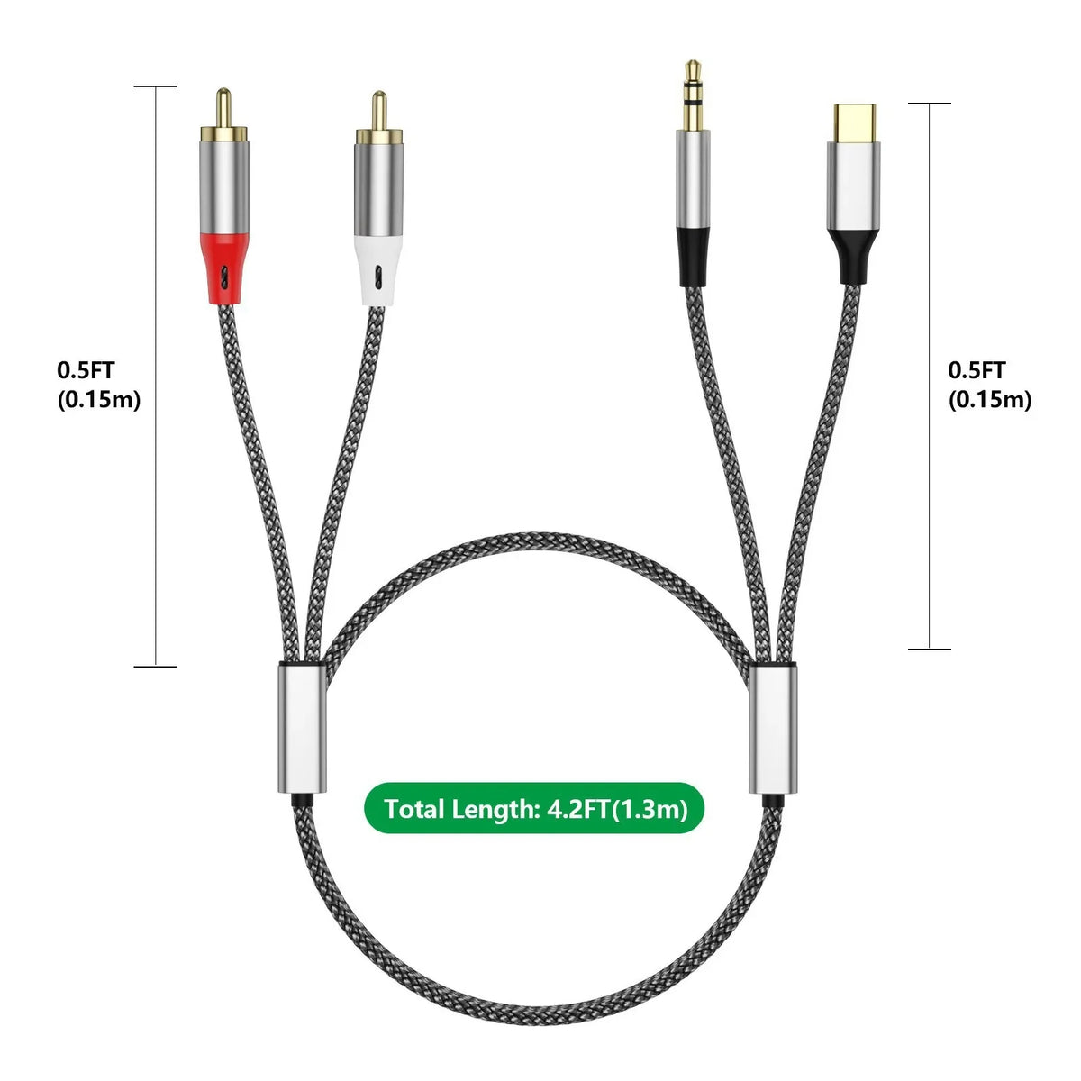 Type-C & 3.5mm to Dual RCA Audio Split Cable | Speakers Audio Adapter Cable Nixie