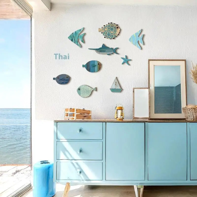 10-Piece Wooden Fish Wall Decor – Nautical Coastal Beach Art Wall Art Decor Nixie