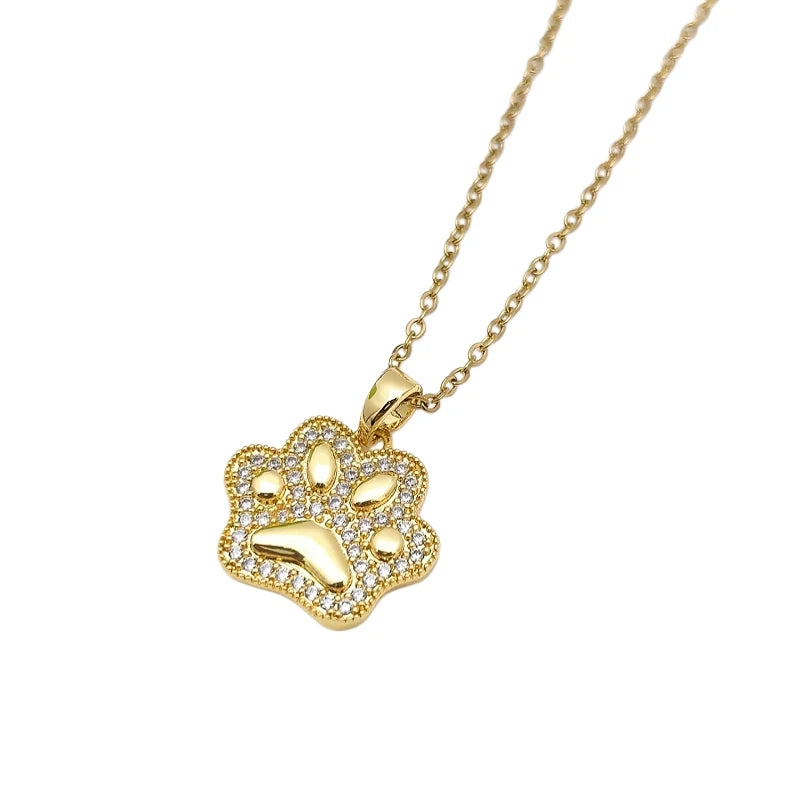 Cat Paw Pendant Necklace – Gold Stainless Steel Clavicle Chain Pendant Necklace Nixie