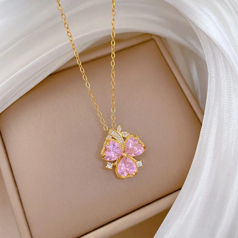 Three-Petal Flower Choker Necklace | Gold Stainless Steel Pendant Choker Necklace Nixie