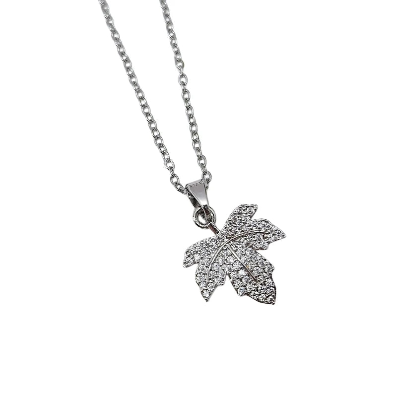 Zircon Leaf Pendant Necklace – Gold & Silver Clavicle Chain Pendant Necklace Nixie