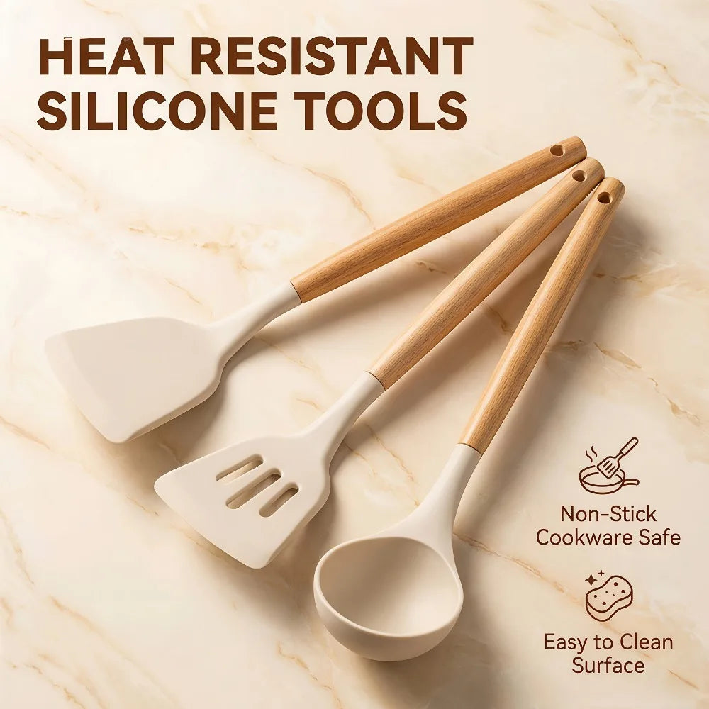 Silicone Kitchen Utensil Set – Spatula, Slotted Spatula & Ladle Silicone Cooking Utensils Nixie