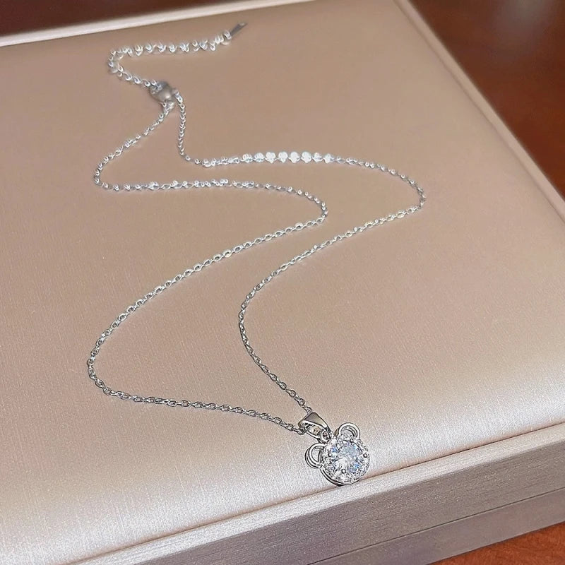 Diamond Bear Pendant Necklace – Stainless Steel | Nixie Pendant Necklace Nixie