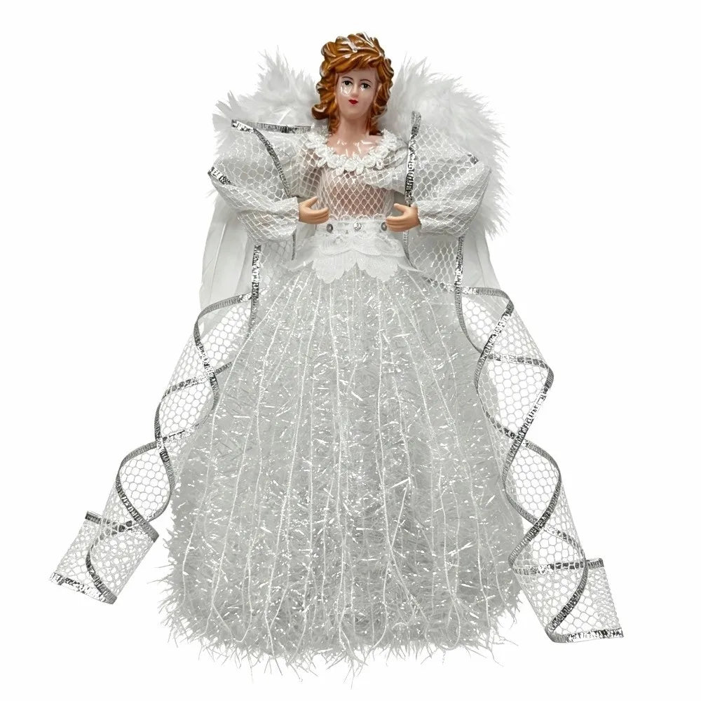 30cm Angel Christmas Tree Topper with Wings | White Gold Silver