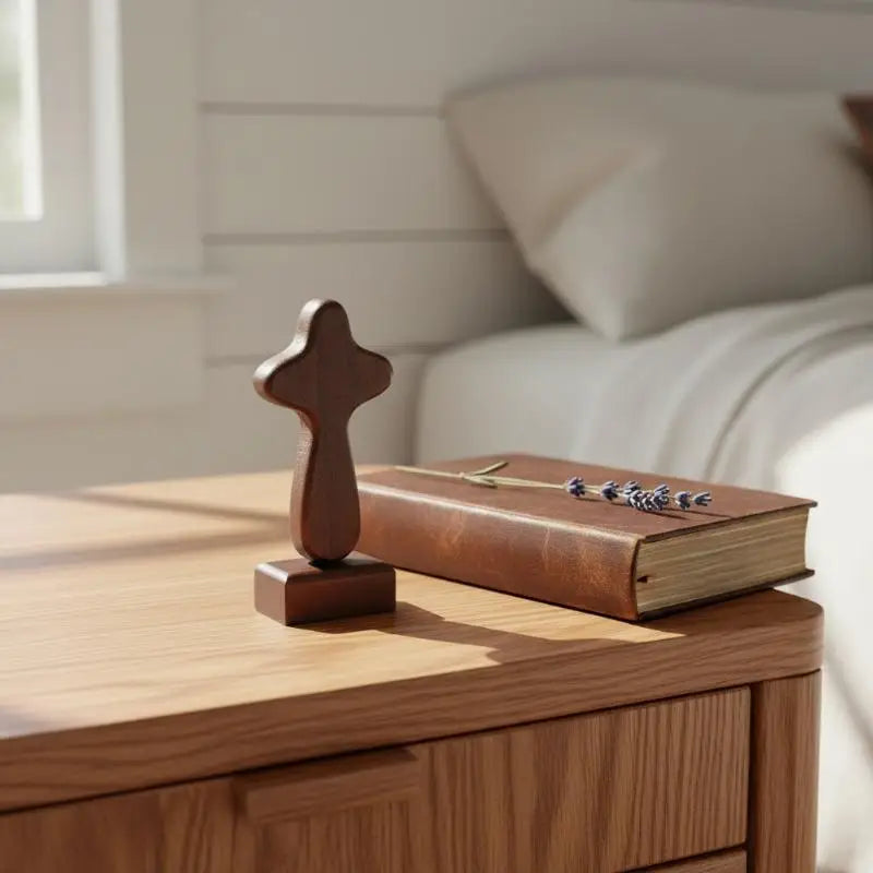 Magnetic Base Wood Cross Statue Vintage Desktop Figurine Desktop Cross Figurine Nixie