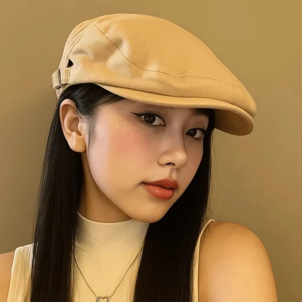 Vintage Y2K Beret Newsboy Cap – Cotton Embroidery Flat Cap