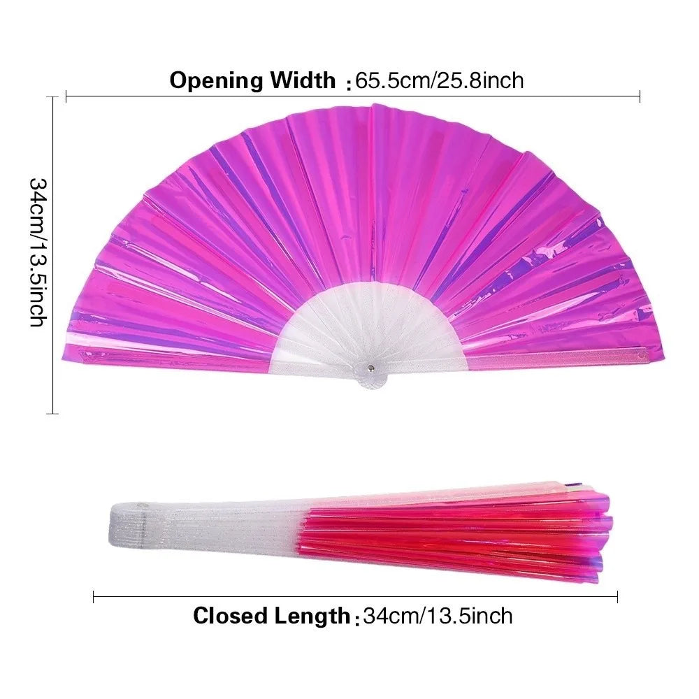 Holographic Folding Fan Large Iridescent Handheld Fan Stage Prop Holographic Folding Fan Nixie Rose Red