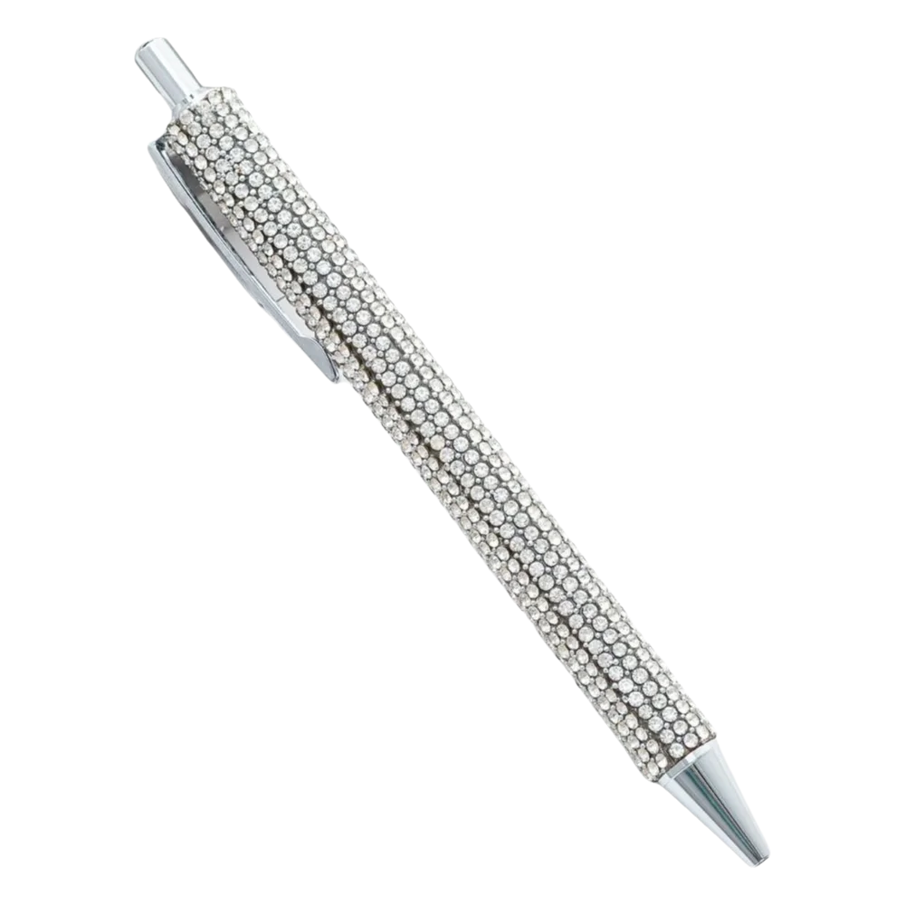Metal Rhinestone Ballpoint Pen – Retractable Crystal Bling Rhinestone Ballpoint Pen Nixie Silver