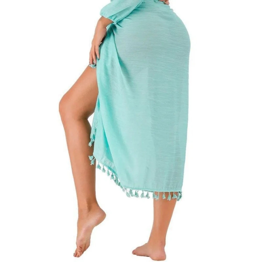 Sheer Beach Wrap Skirt Tassel Trim Bikini Cover Up | Nixie Bikini Cover Up Nixie