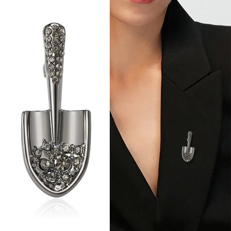 Creative Shovel Brooch Pin | Black Electroplated Zinc Alloy Fashion Brooch Pin Nixie