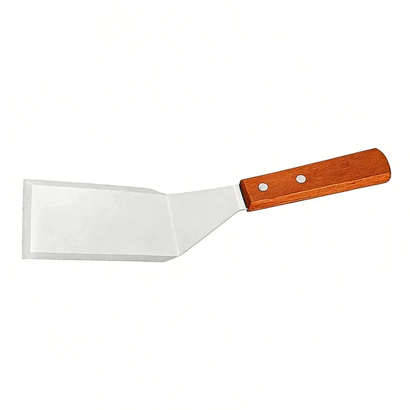 Stainless Steel Square Spatula Wood Handle BBQ Turner Scraper Cooking Spatula Nixie Silver