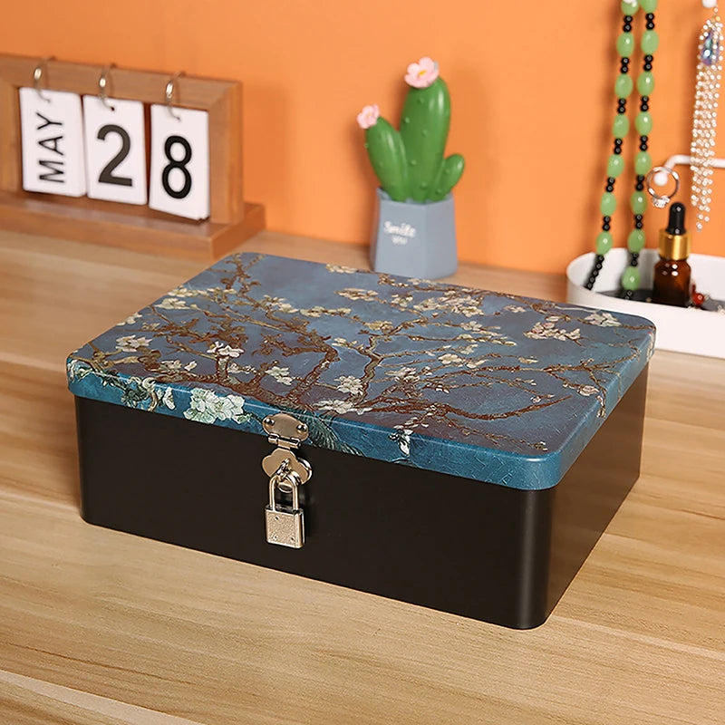 Vintage Tinplate Storage Box with Lock & Keys | Large Capacity