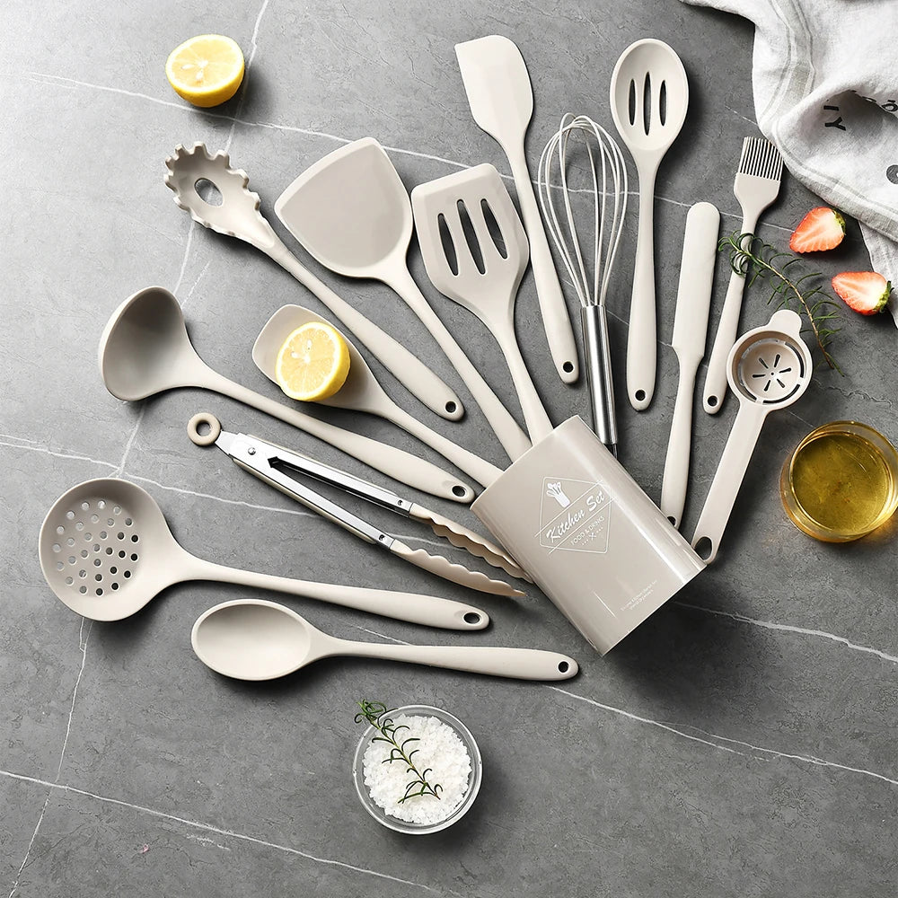 15-Piece Food Grade Silicone Kitchen Utensils Cookware Set Silicone Utensil Set Nixie