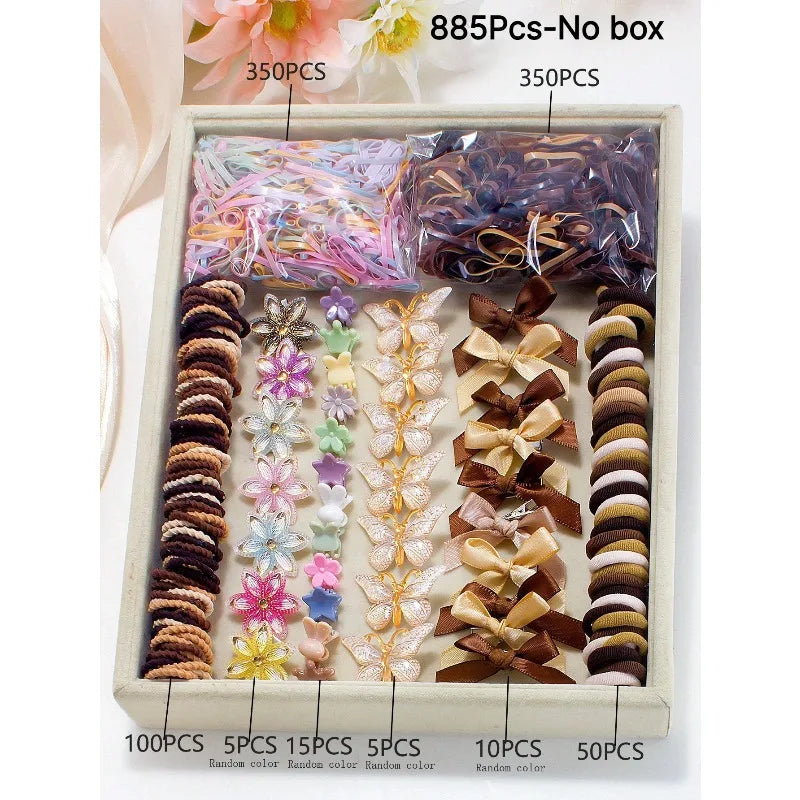 Colorful Bow & Flower Elastic Hair Bands Set for Girls Kids