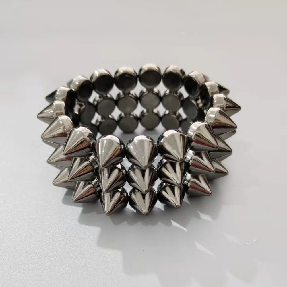 Triple Layer Spiked Y2K Punk Bangle – Chunky Wide Bracelet