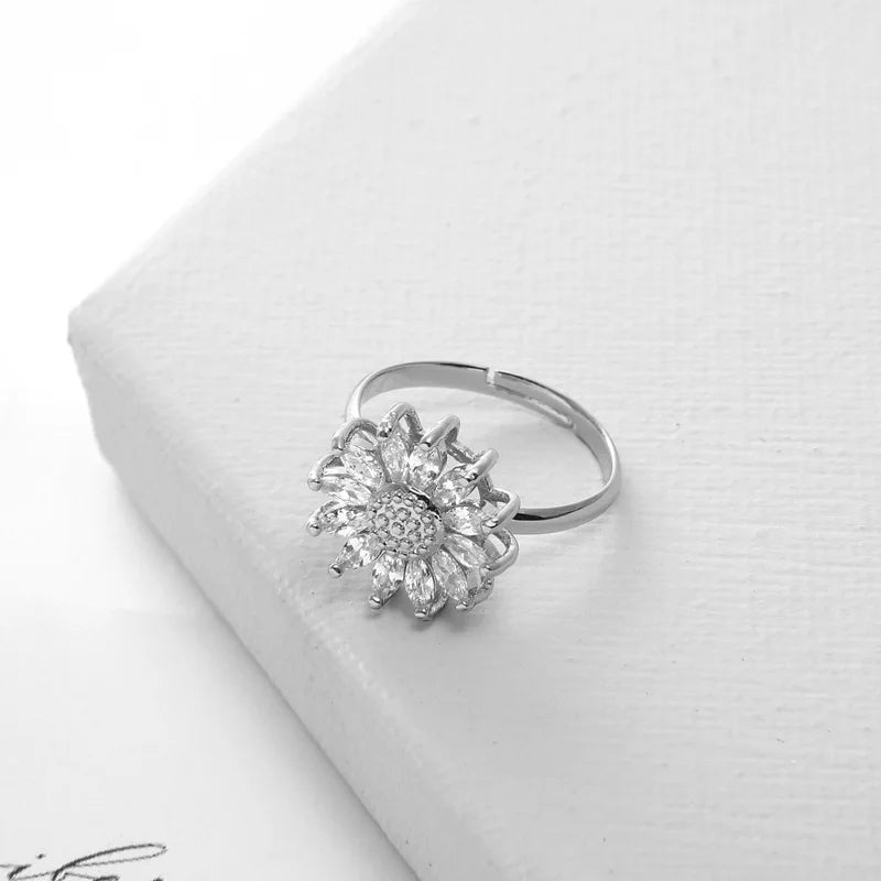 Sunflower CZ Zirconia Jewelry Set – Necklace, Ring & Earrings Jewelry Set Nixie Silver Ring