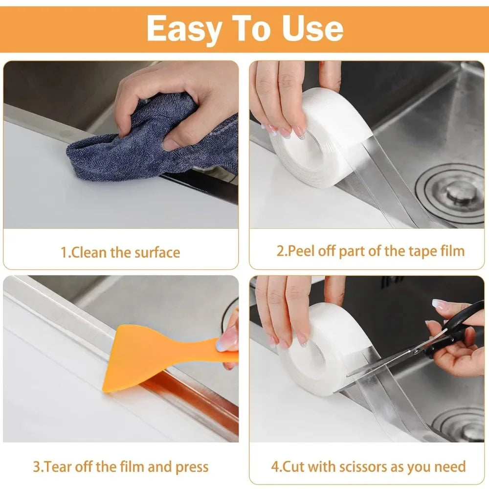 2 Rolls White Waterproof Self-Adhesive Caulk Tape – Bath & Kitchen Caulk Sealing Tape Nixie