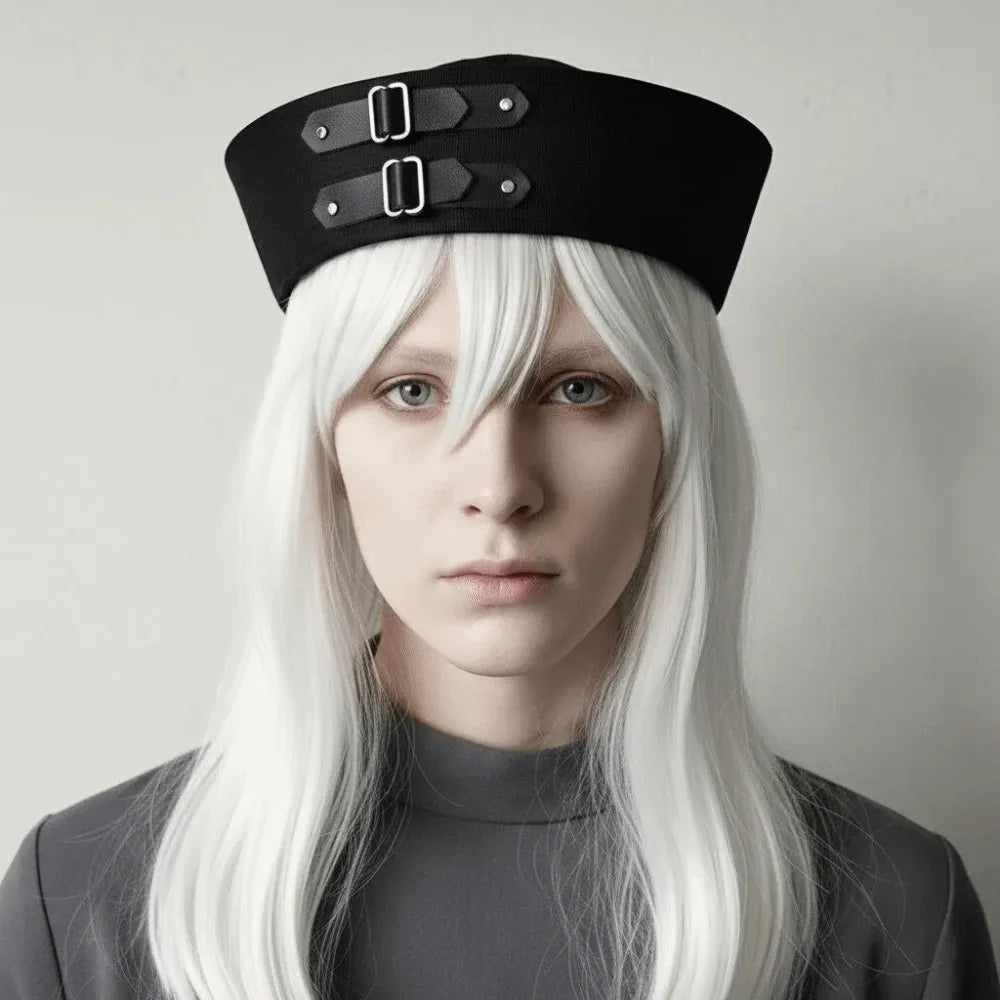 Y2K Vintage Beret Sailor Captain Hat – Buckle & Chain Vintage Beret Hat Nixie