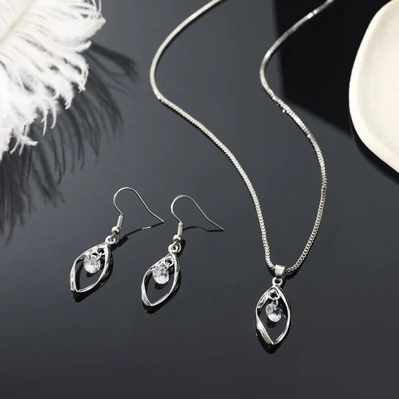 3-Piece Silver Crystal Necklace & Earrings Set | Nixie Fashion Jewelry Set Nixie