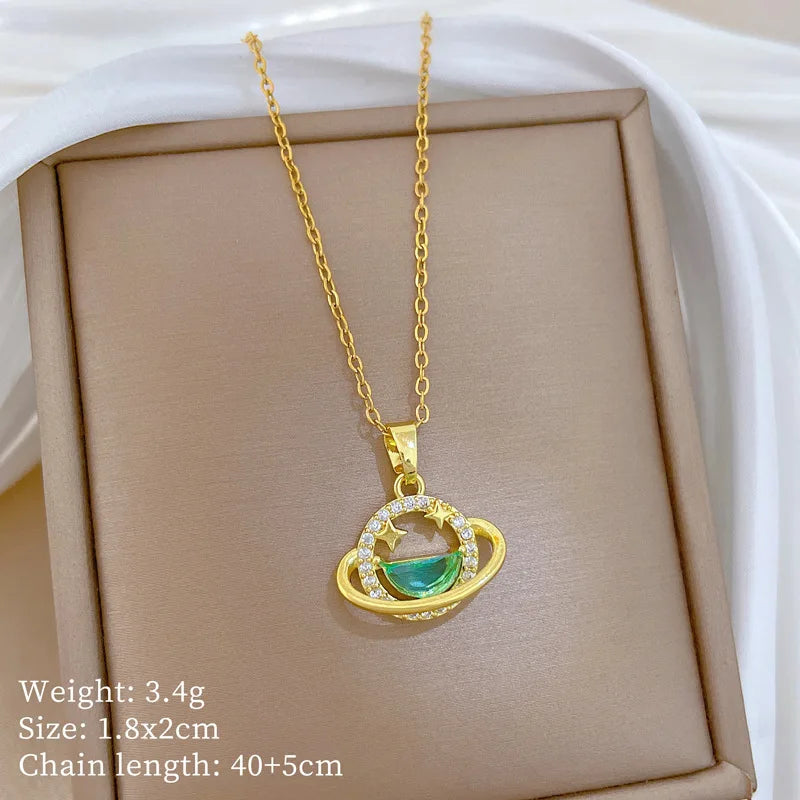 Star Galaxy Pendant Choker Necklace – Gold Stainless Steel Pendant Choker Necklace Nixie XL2606-789