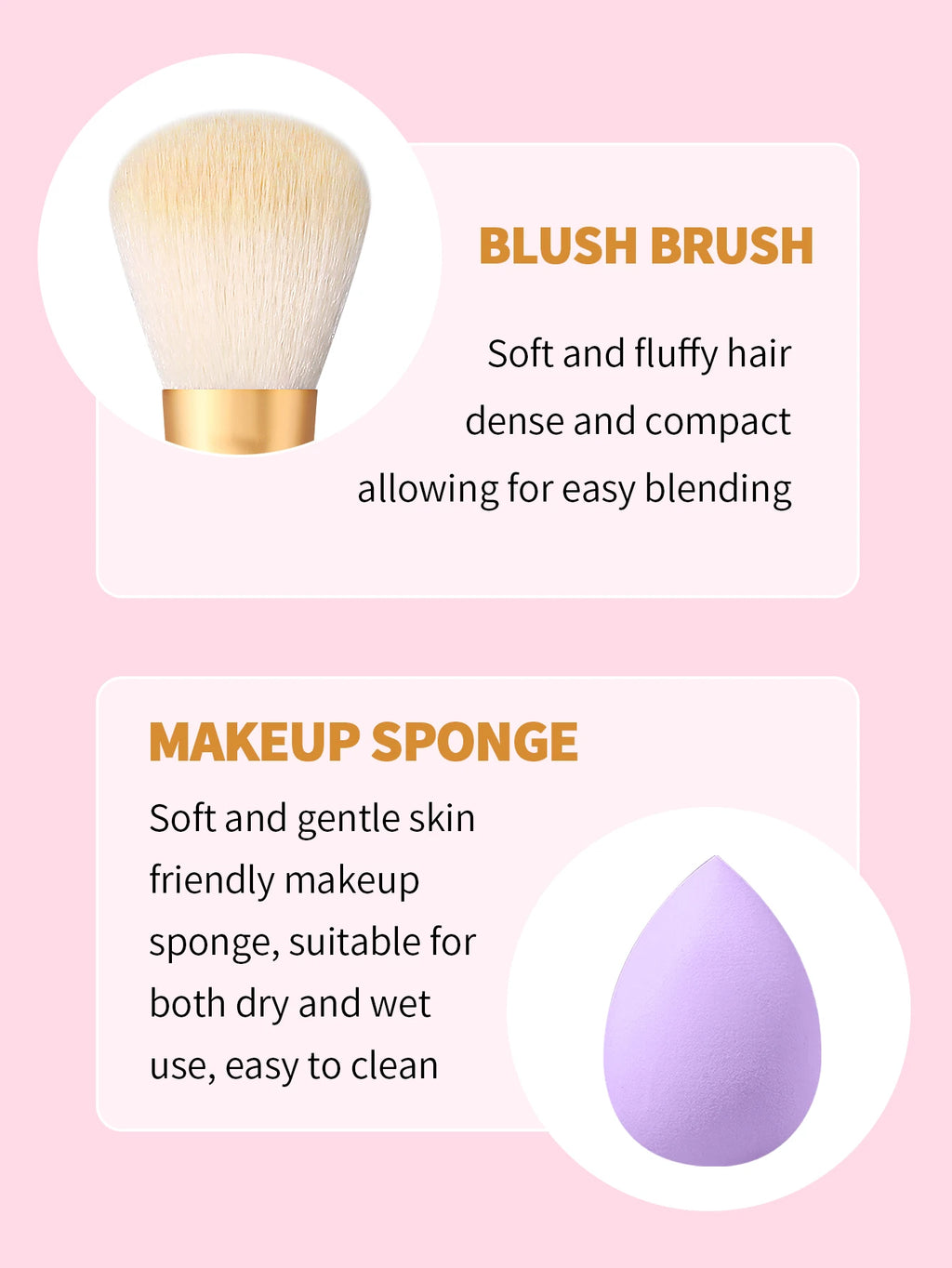 3-Piece Makeup Set: Blush Brush + 2 Water Drop Sponges Makeup Brush Set Nixie