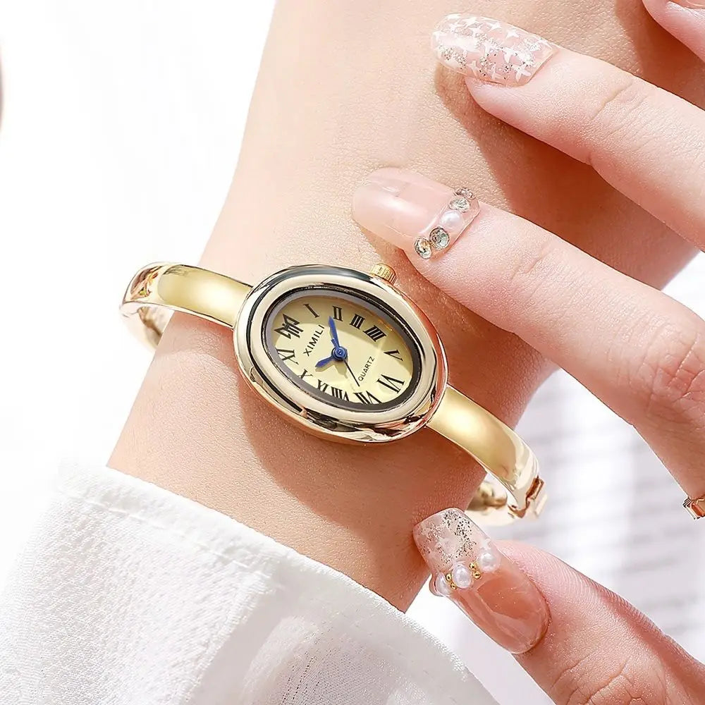 Oval Dial Bangle Bracelet Watch – Elegant Ladies Quartz Watch Ladies Bangle Watch Nixie