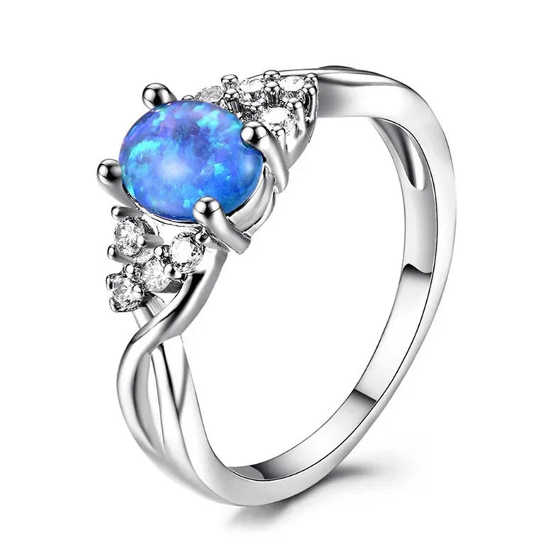 Women Silver Oval Blue Simulated Opal CZ Ring Sizes 6–10 Fashion Ring Nixie WHITE 2