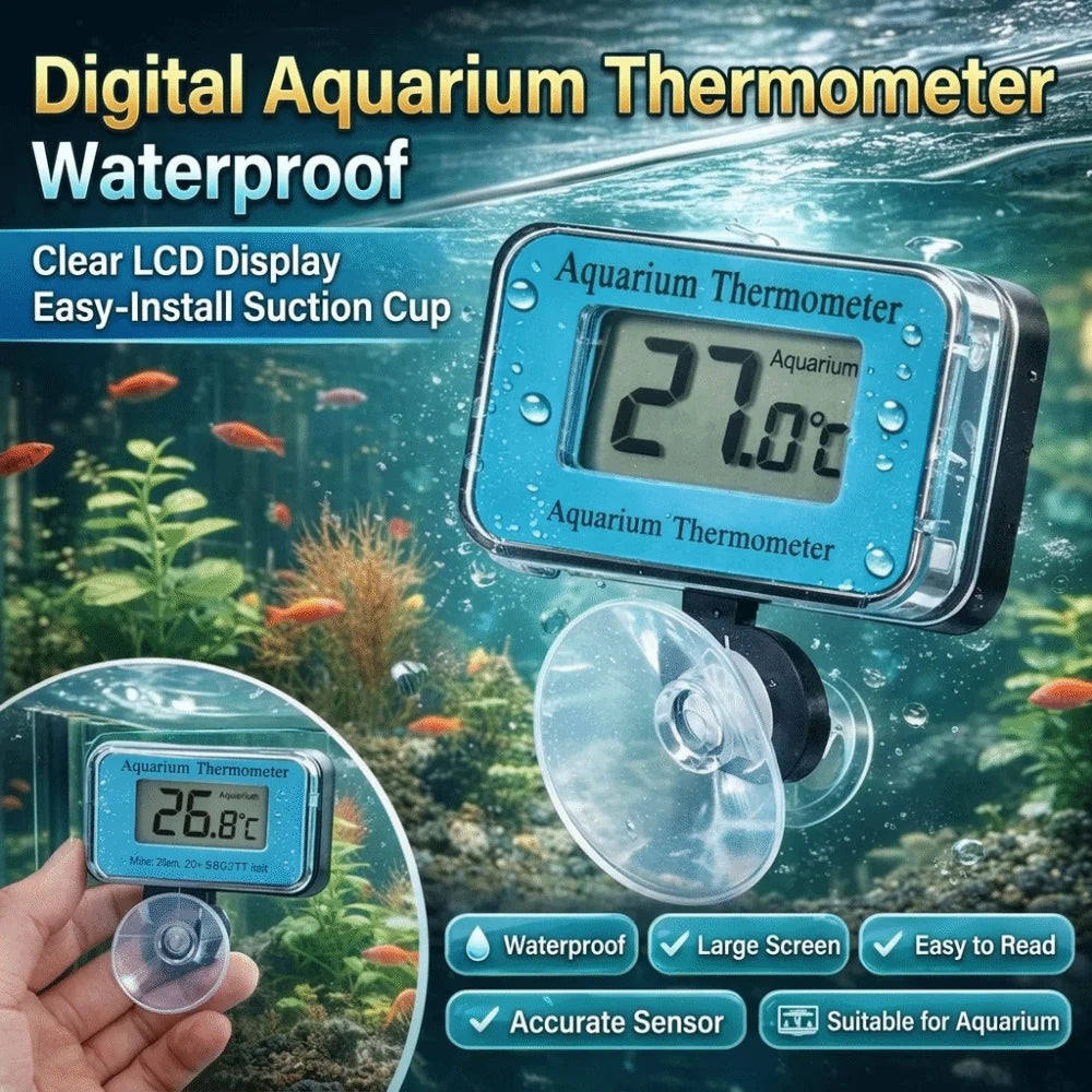 LCD Aquarium Thermometer with Suction Cup – Waterproof Fish Tank