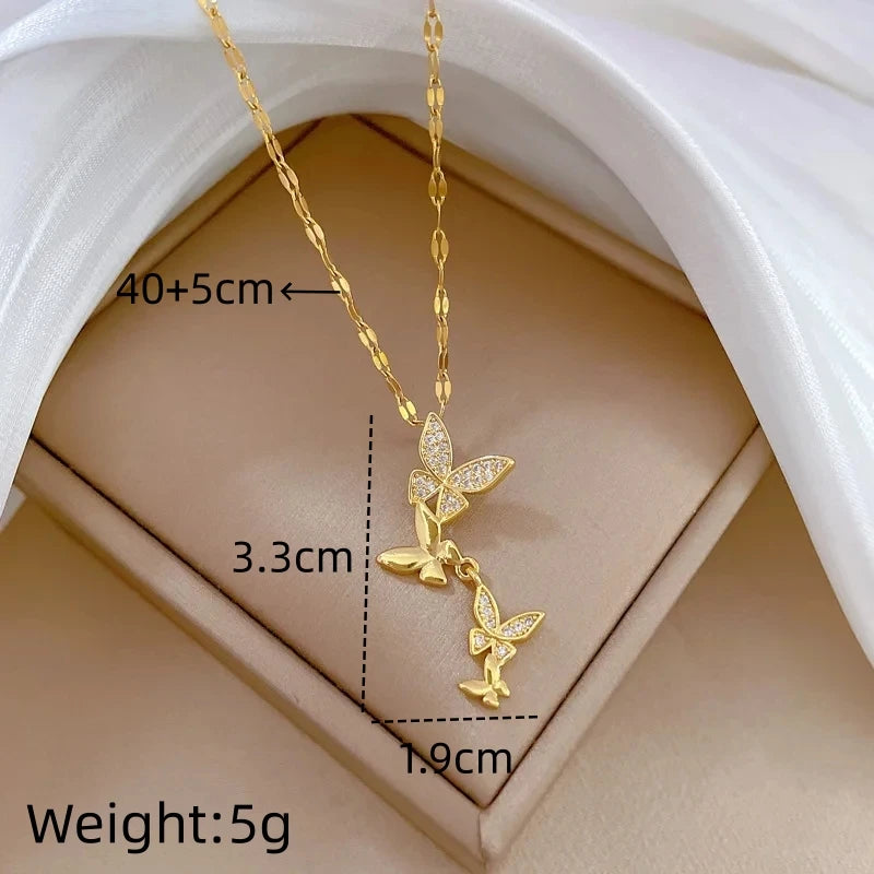 Butterfly Pendant Necklace Gold Stainless Steel Choker | Nixie Pendant Necklace Nixie XL2606-436
