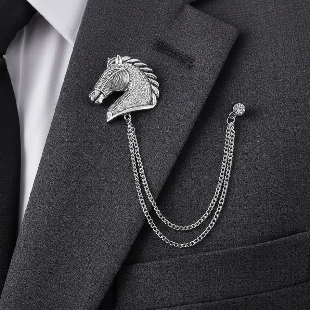 Vintage Horse Head Brooch with Chain | Zinc Alloy Animal Pin Animal Brooch Pin Nixie