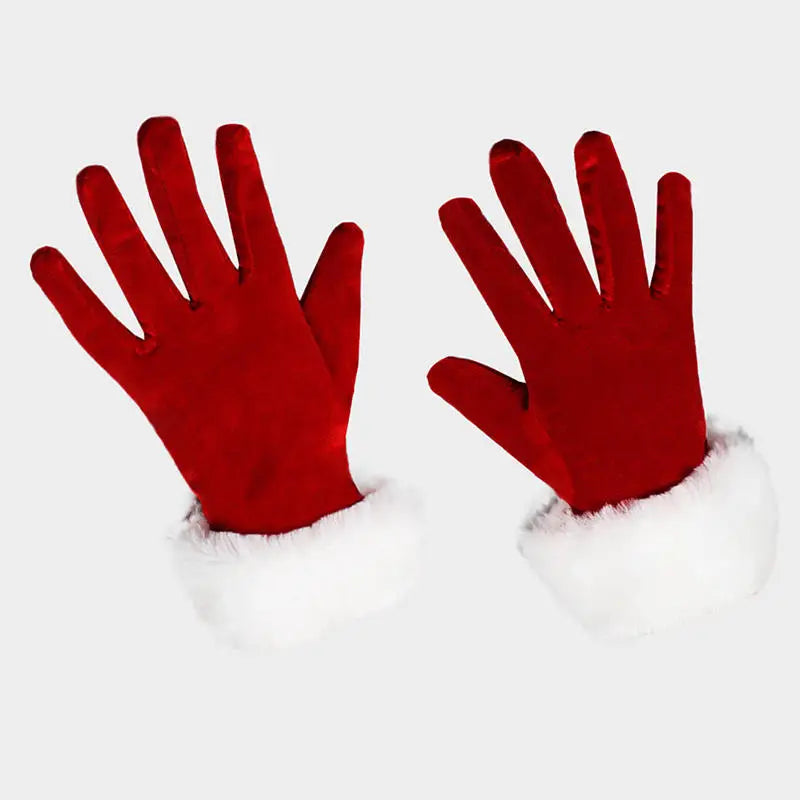 Santa Claus Red & White Fur Gloves – Christmas Costume Mittens Costume Gloves Nixie