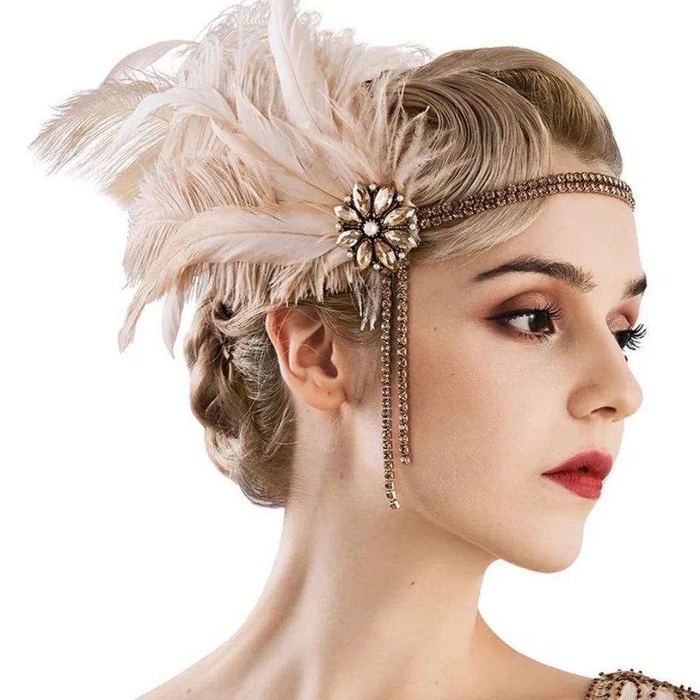 1920s Feather Hairband Rhinestone Headpiece | Gatsby Party