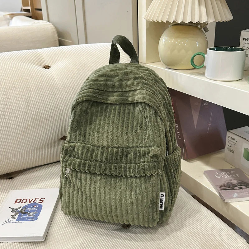 Women's Korean Corduroy Backpack – Stylish School Bag