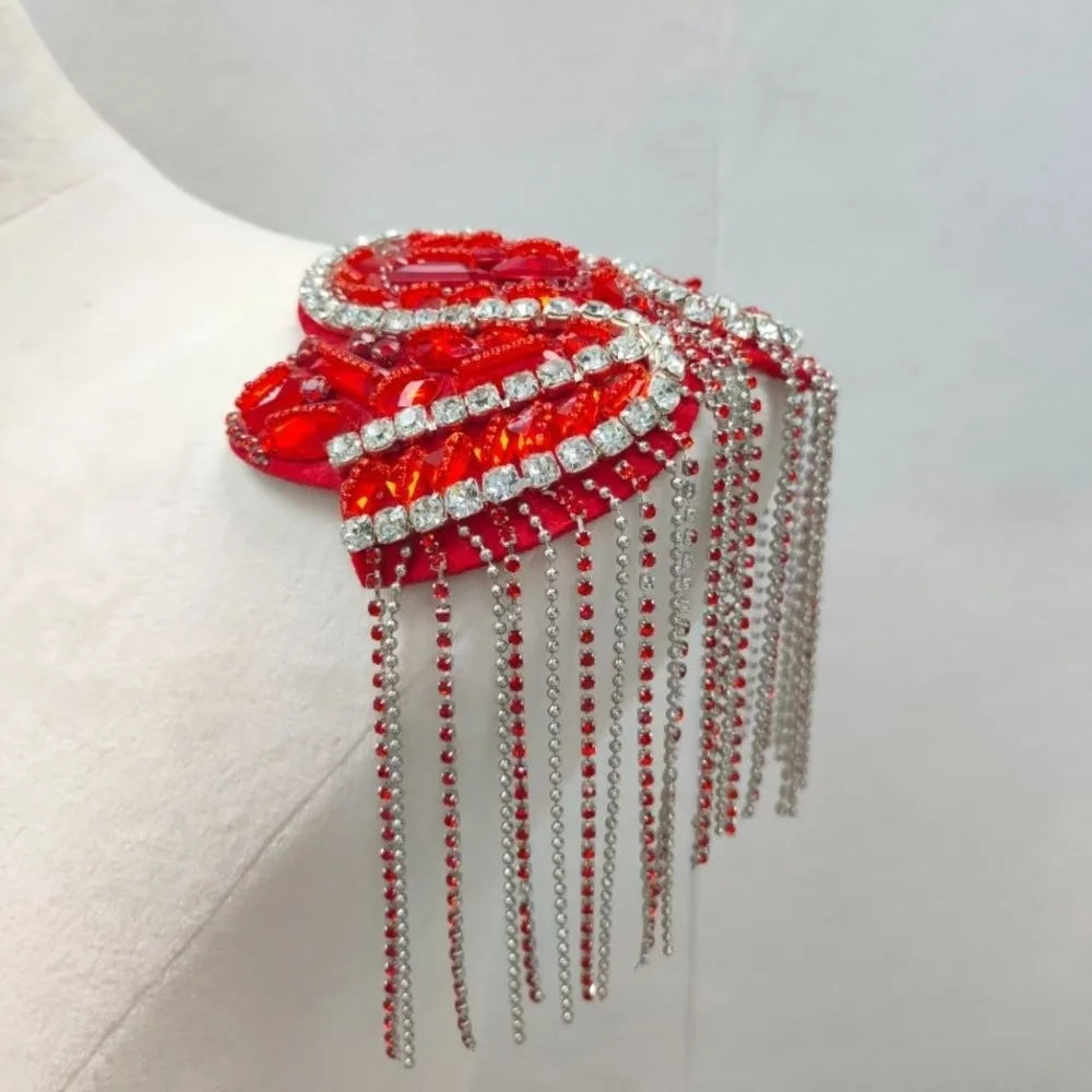 Rhinestone Tassel Epaulet – Sparkling Beaded Shoulder Patch Shoulder Embellishment Nixie