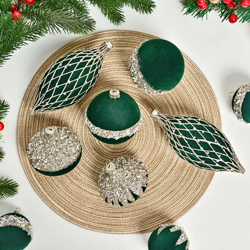Flocking Christmas Ball Ornaments with Diamonds – 10 Pcs Christmas Tree Ornaments Nixie