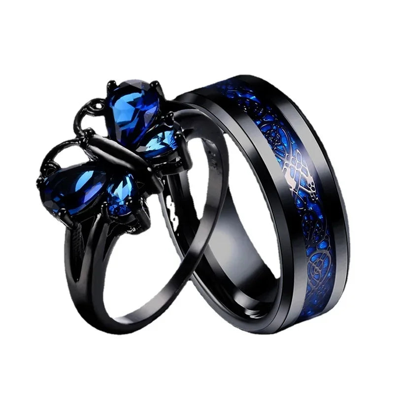 Butterfly Couple Rings – Stainless Steel Wedding Band Couple Ring Nixie