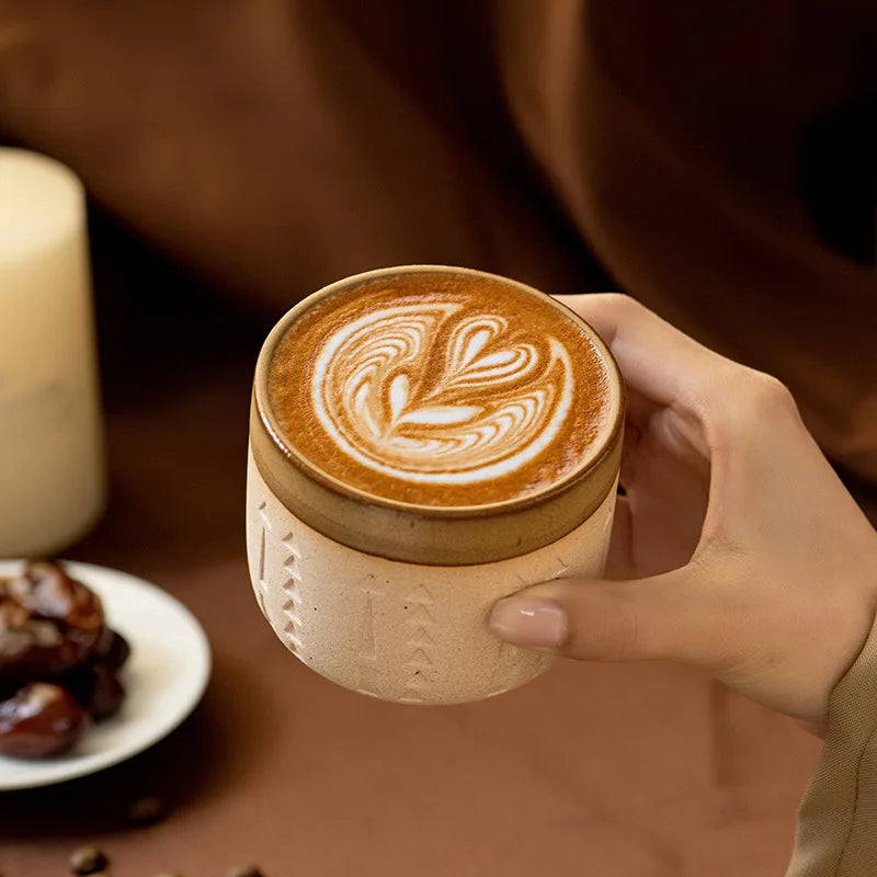 Vintage Relief Pottery Coffee Cup 250ml – Retro Latte & Espresso Pottery Coffee Cup Nixie
