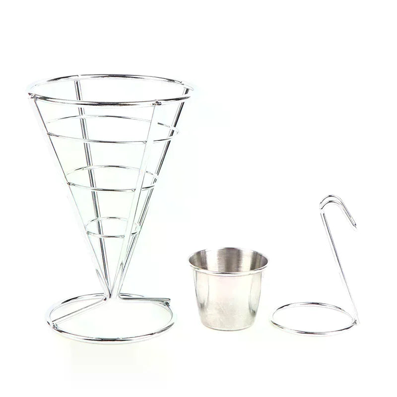 Stainless Steel French Fry Cone Basket Stand Holder Set Fry Basket Stand Nixie