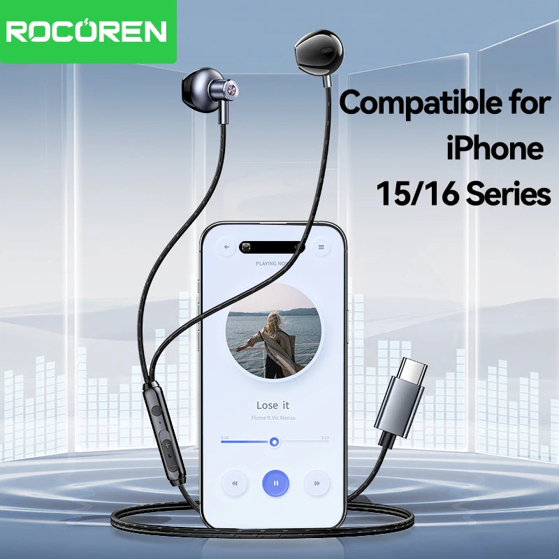 Rocoren USB-C Wired Earphones In-Ear Stereo Earbuds with Mic Wired USB-C Earphones Nixie