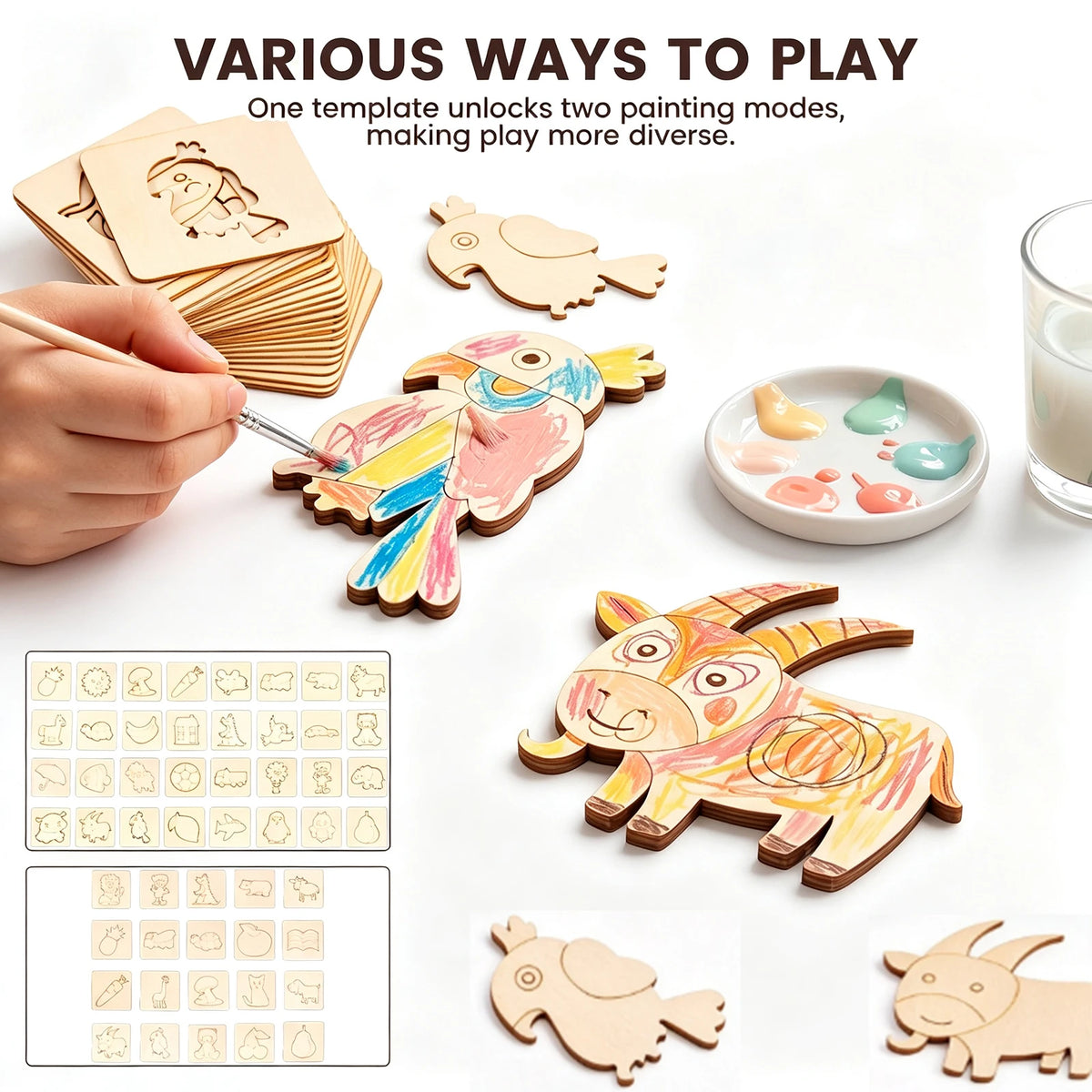 Montessori Wooden Stencils for Kids – 20 or 32 Pc Set