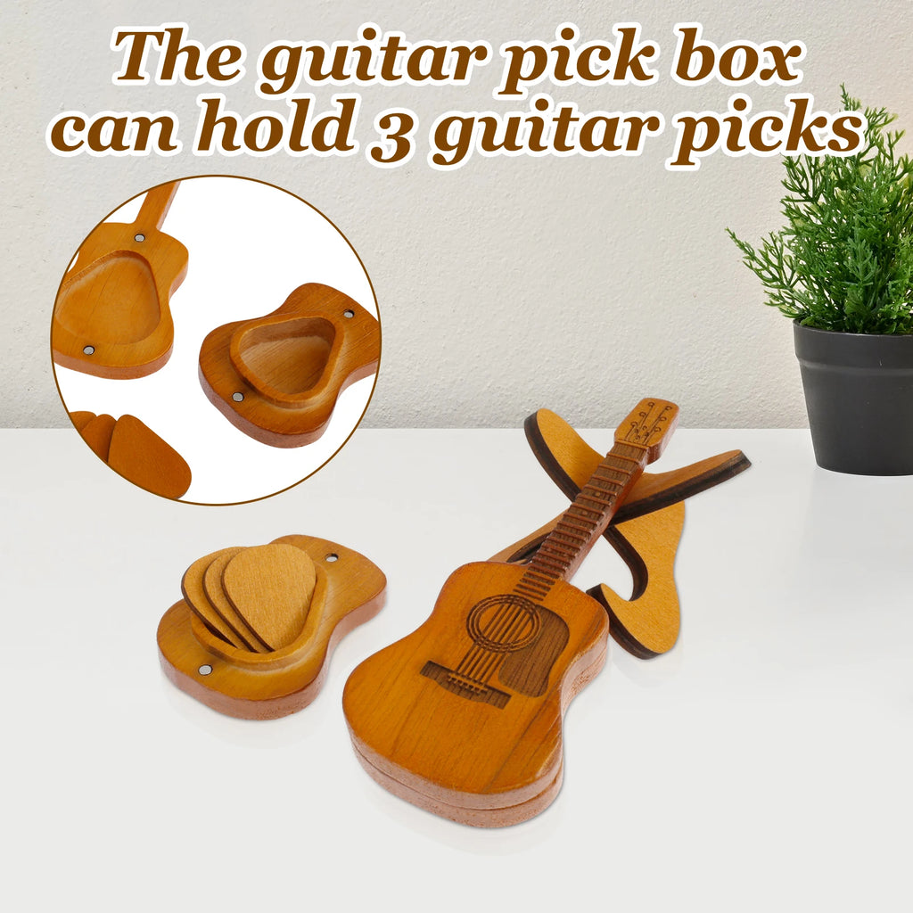 Bamboo Guitar Pick Case & Stand – Plectrum Storage Box Set