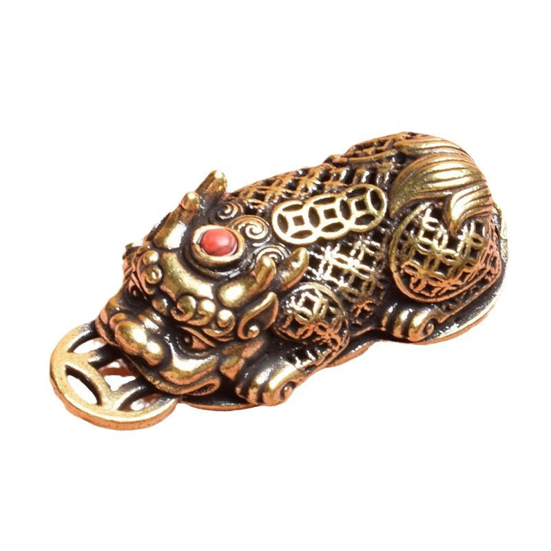 Brass Pixiu Coin Charm Pendant – Chinese Miniature Figurine Miniature Brass Figurine Nixie