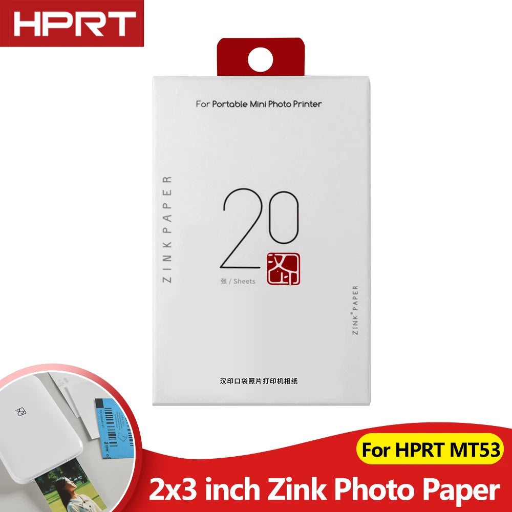 HPRT MT53 Zink 2x3" Sticky Photo Paper 20 Sheets | Ink-Free Zink Photo Paper Nixie