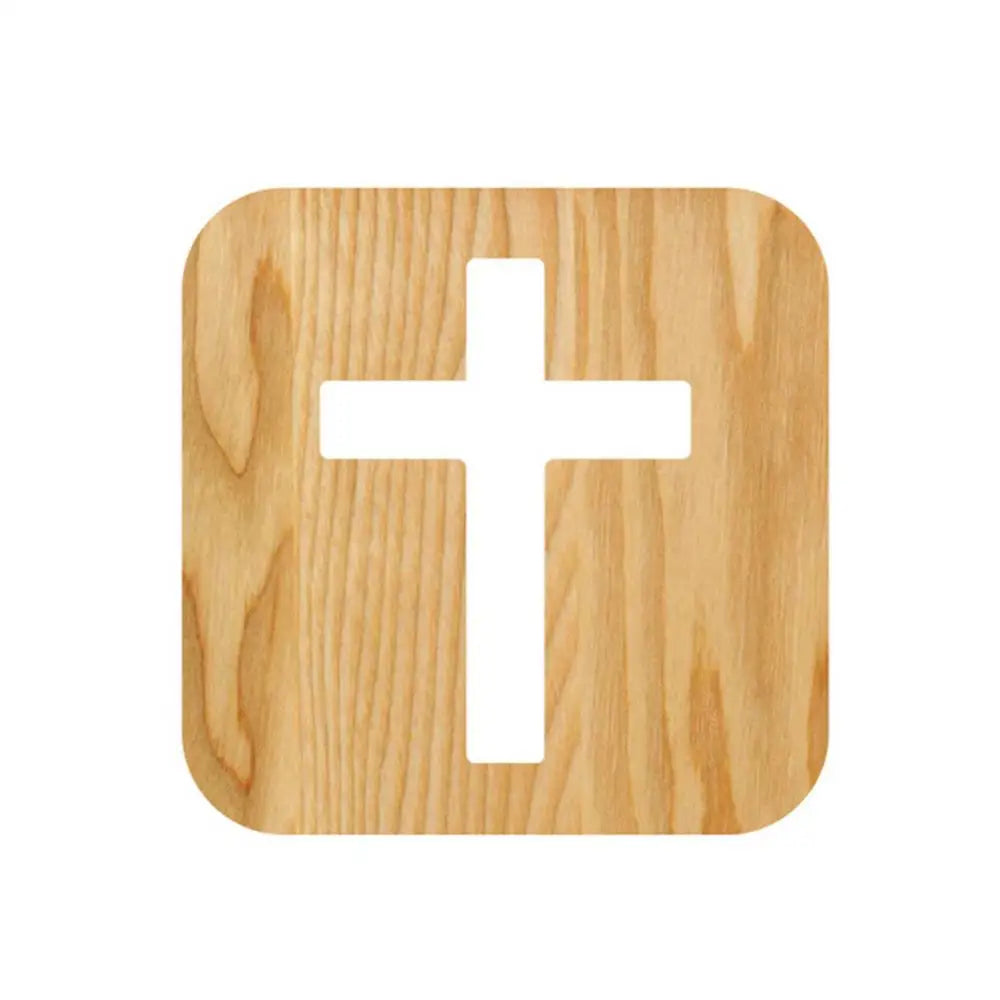 3D Wooden Cross USB LED Night Light – Christian Table Décor
