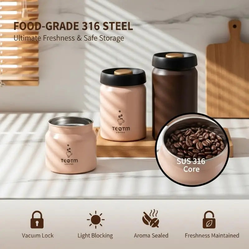 Airtight Vacuum Coffee Canister – 316 Stainless Steel 900/1200ml Vacuum Coffee Canister Nixie